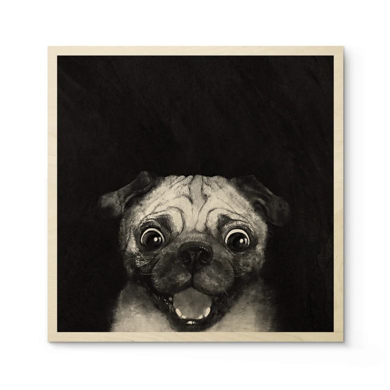 Holzbild Graves - Snuggle Pug - Quadratisch 