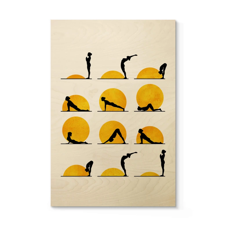 Wood Print Kubistika - Yoga The Sun Salutation 