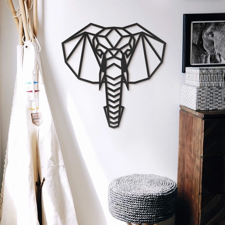 MDF - Decoración en madera cabeza de elefante de origami 