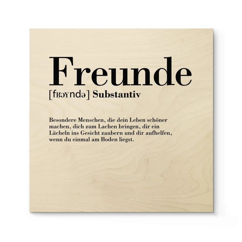 Holzbild Grammatik - Freunde - Quadratisch 