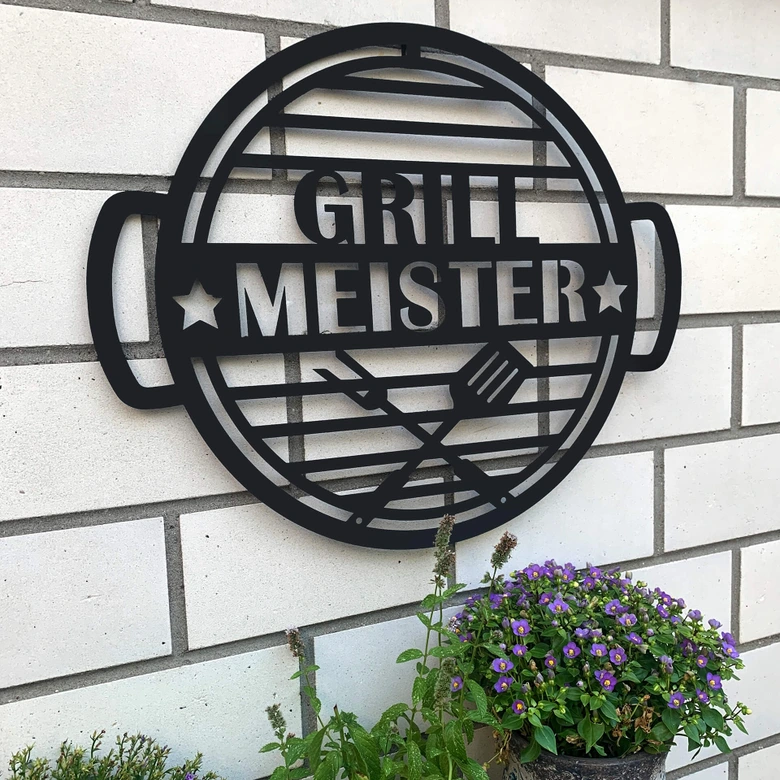 Grillmeister Metallschild BBQ Gartenschild - 54x45x1 cm 