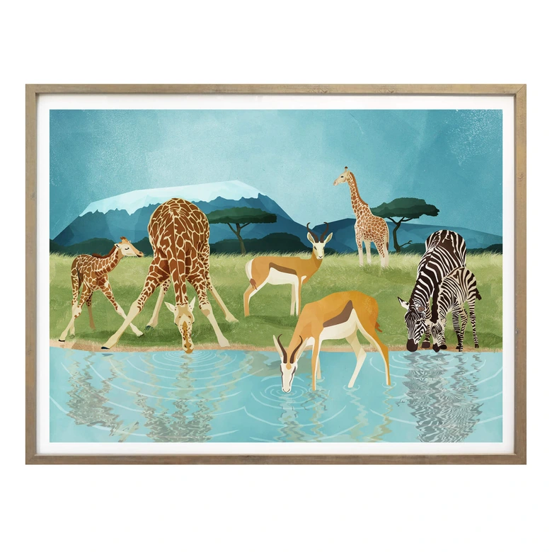 Poster Goed Blauw - Tiere am Wasserloch 