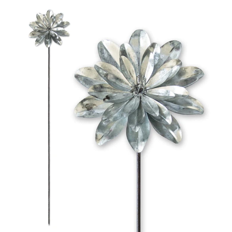 Gartenstecker Blume Edel Dahlie Silber - 110 cm 