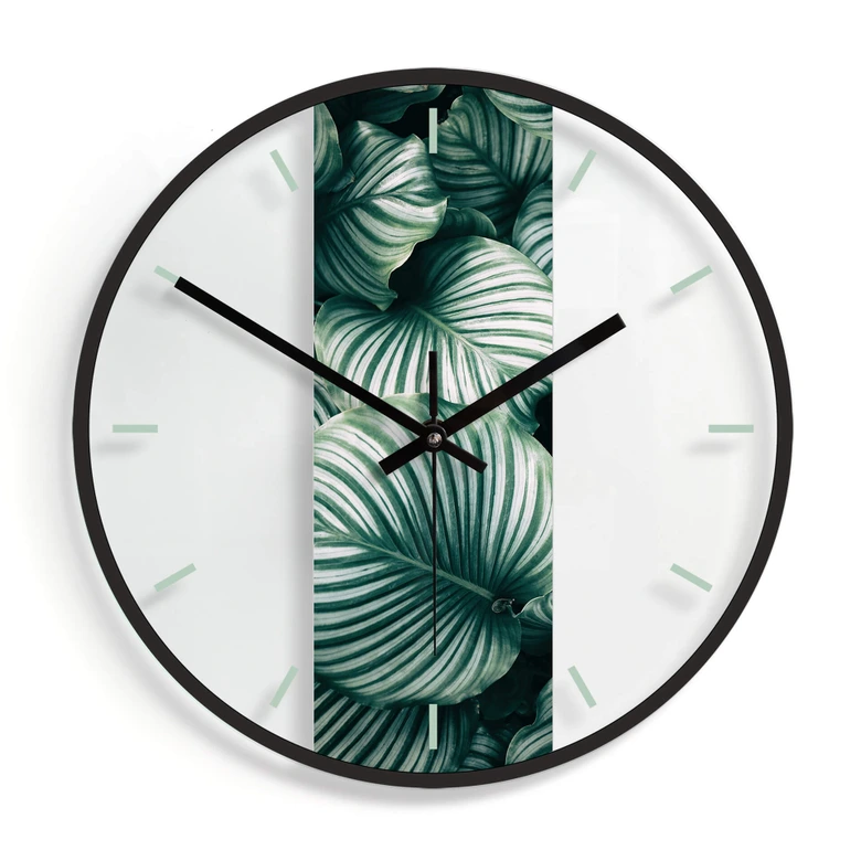 Horloge murale en verre - Urban Jungle - Calathea Orbifolia 