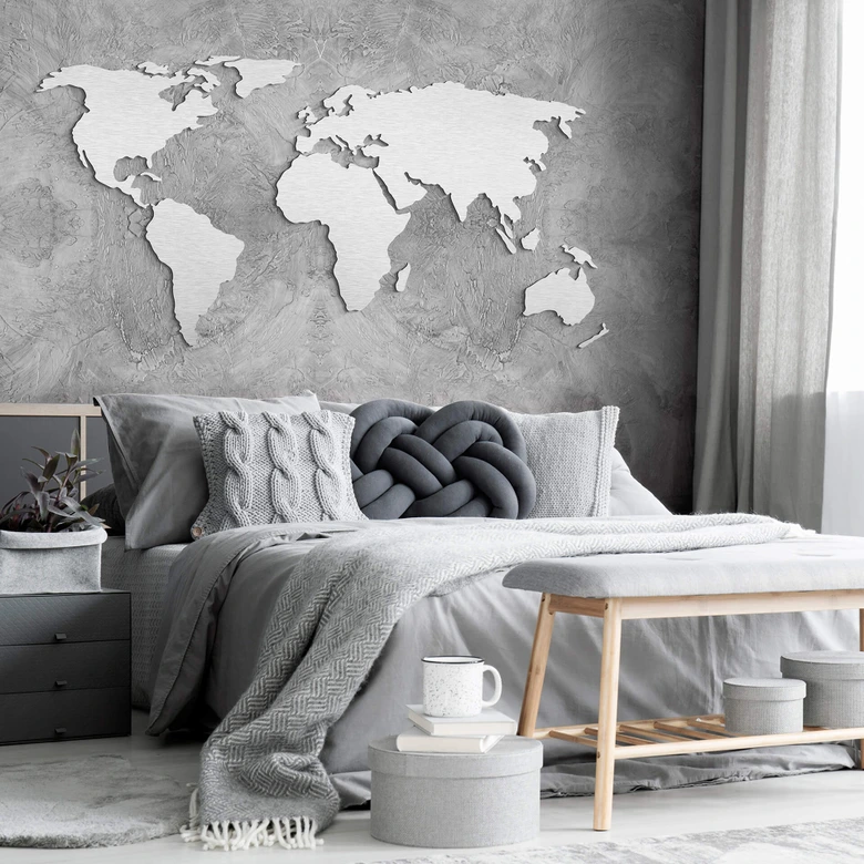 Wereldkaart zilver effect aluminium 