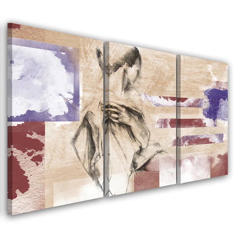 Leinwandbild 3-teilig, Weibliche Abstraktion Beige 