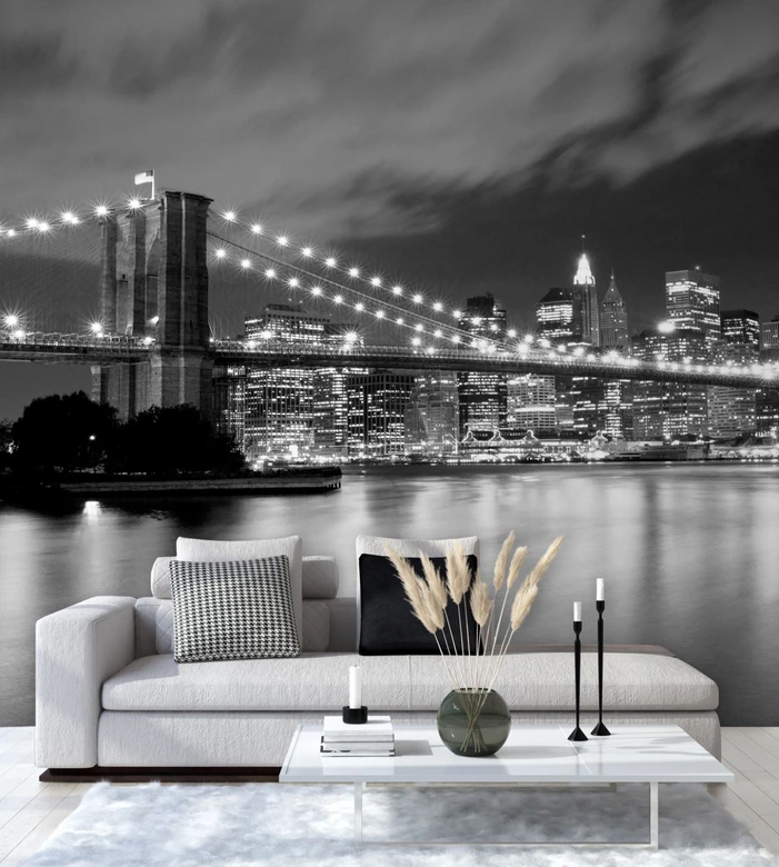 Fototapete, New York Brooklyn Bridge bei Nacht beleuchtet 