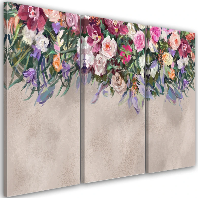 Leinwandbild 3 teilig, Blumen überwachsen 