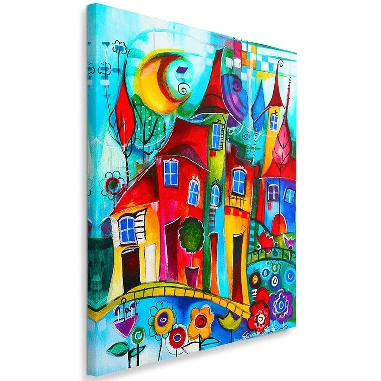 Leinwandbild, Bunte Stadt bei Nacht 