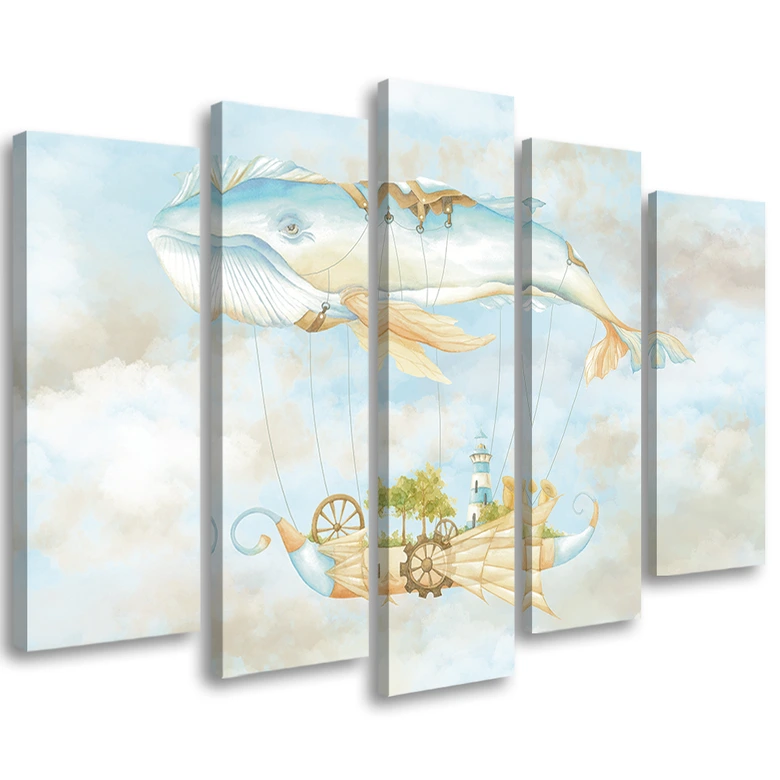 Leinwandbild 5 teilig, Fliegerwal und Schiff 