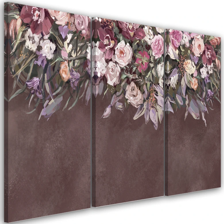Leinwandbild 3 teilig, Blumen überwachsen 