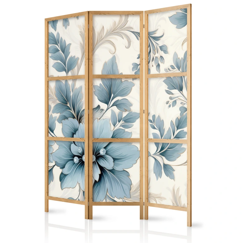 Japanischer Paravent, Raumteiler freistehend, Trennwand - Turquoise Retro Flowers 