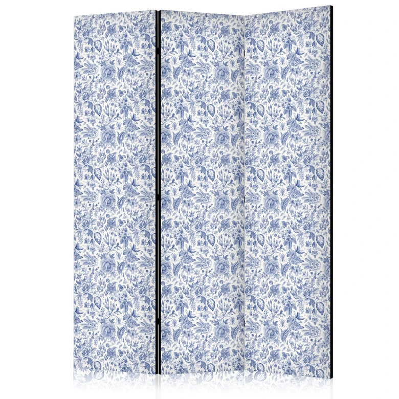 Paravent, Raumteiler freistehend, Trennwand - Vintage Blue Flowers 