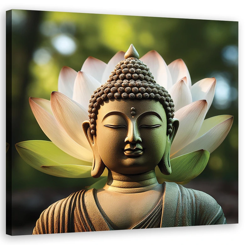 Leinwandbild Buddha-Statue Blume 