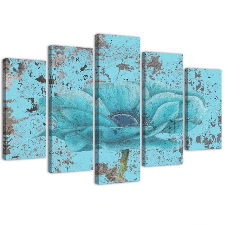 5-delige canvas print blauwe vintage bloem 