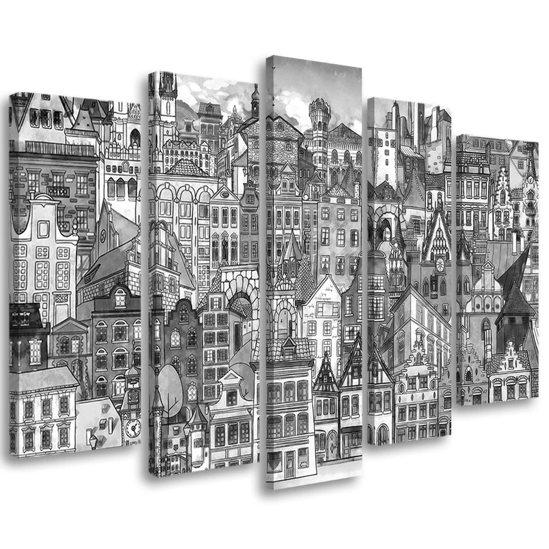 Leinwandbild 5 teilig, Fröhliche Stadt 