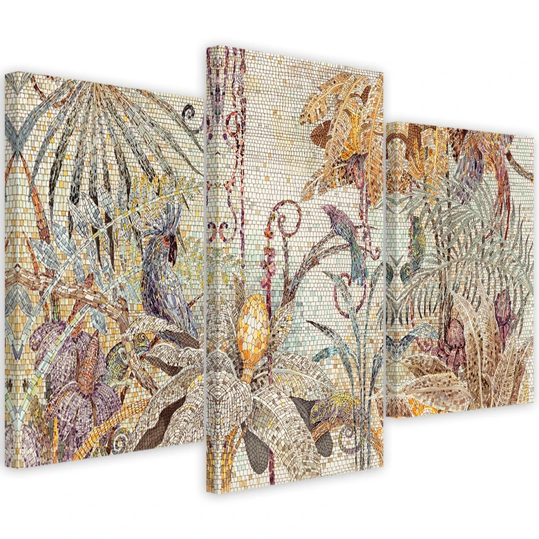 Leinwandbild 3 teilig, Mosaik -Dschungel 