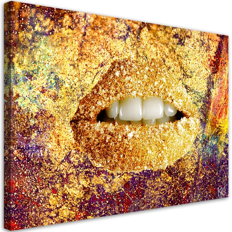 Leinwandbild, Abstrakte goldene Lippen 