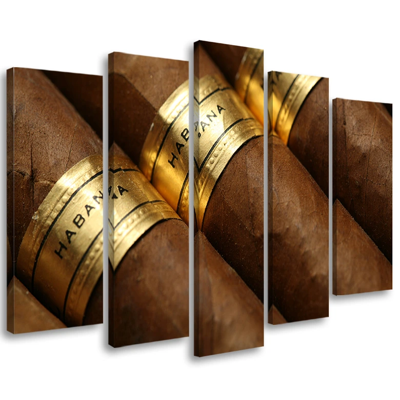 Leinwandbild 5 teilig, Kubanische Zigarre 