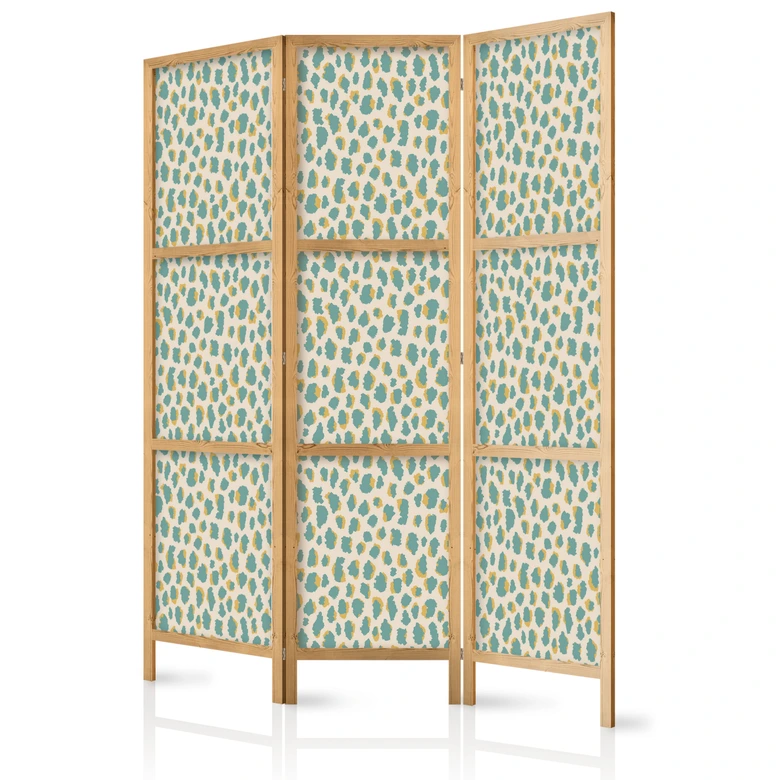Japanischer Paravent, Raumteiler freistehend, Trennwand - Giraffe Pattern in Turquoise Spots 