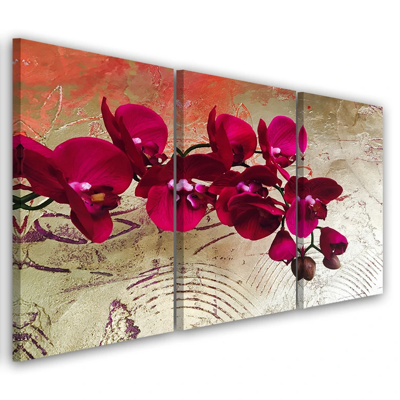 Leinwandbild 3-teilig, Orchidee Blumen Rosa 