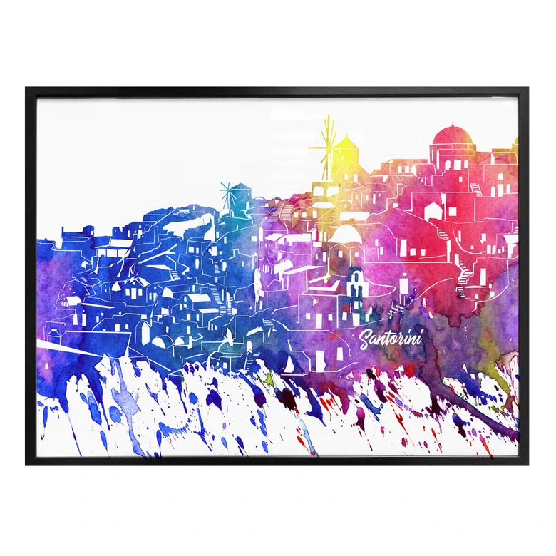Poster Bleichner - Santorini Aquarel 