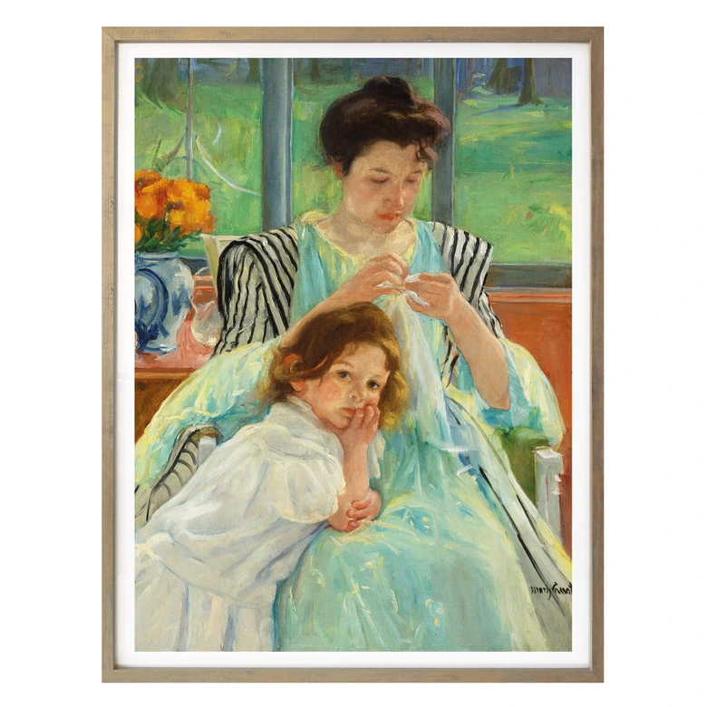 Poster - Cassatt - Eine junge Mutter näht 