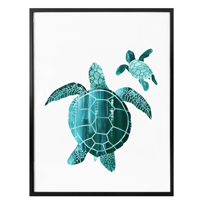 Poster Goed Blauw - Schildkrötenfamilie 
