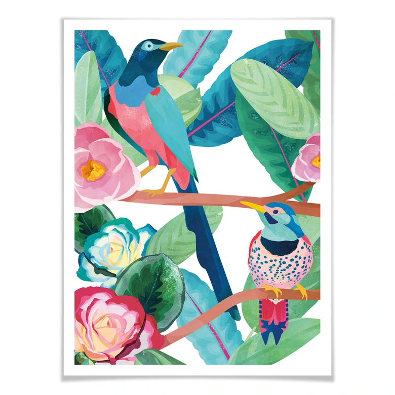 Poster Goed Blauw - Vögel im Frühling 