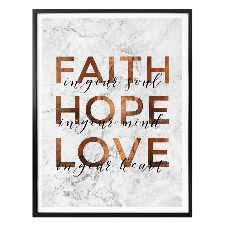 Poster Kupferoptik - Faith Hope Love 
