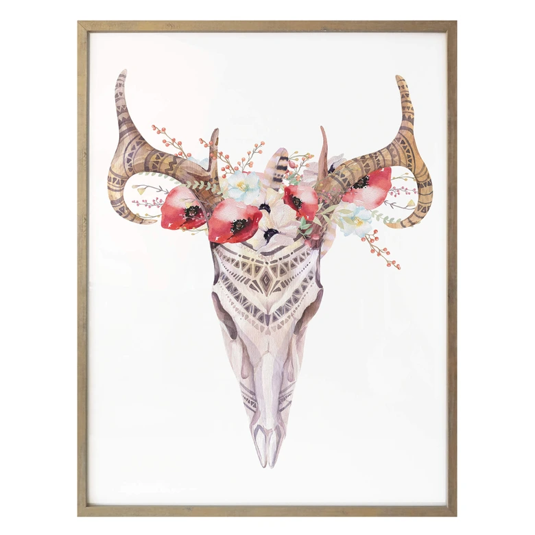 Poster Kvilis - Boho Skull Rote Blumen 