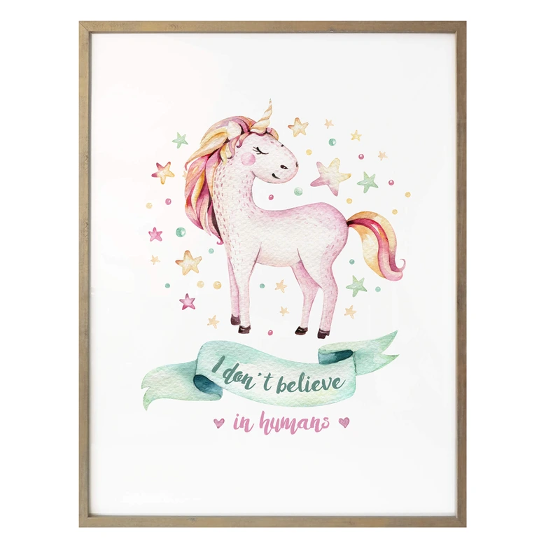 Poster Kvilis - Don't believe in humans - Einhorn inmitten der Sterne 