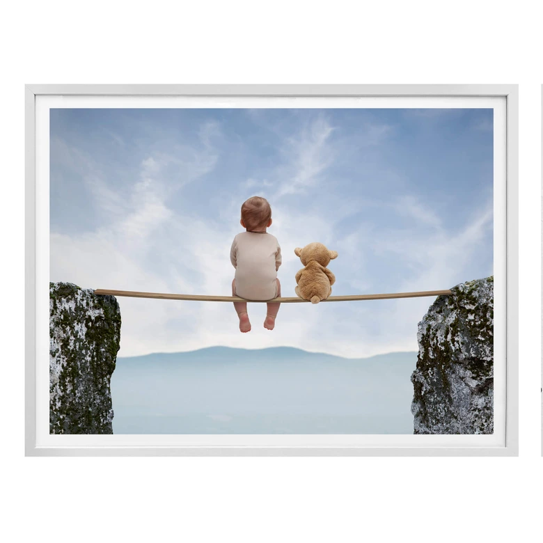 Poster - Avec l'ours en peluche à la montagne 