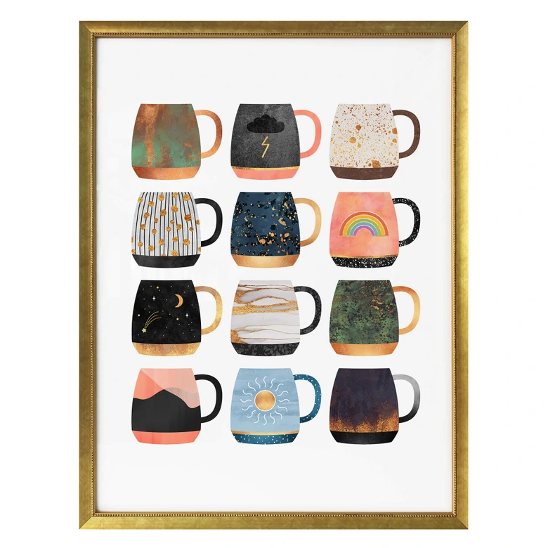 Poster Fredriksson - Coffee Cups Sun, Moon, Stars 