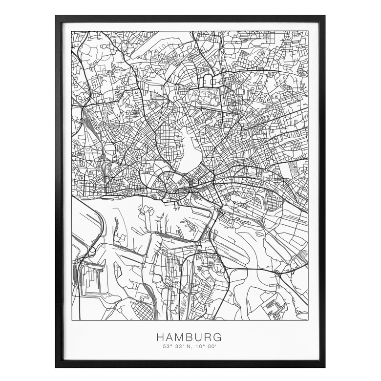 Poster Kaart van Hamburg 