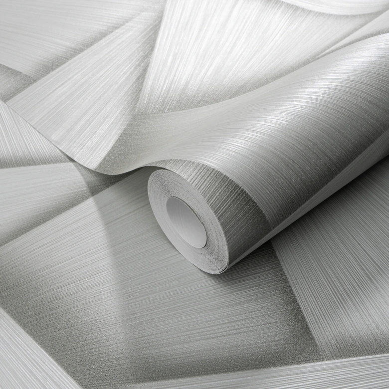 Papel pintado no tejido con formas geométricas y efecto metálico en verde 