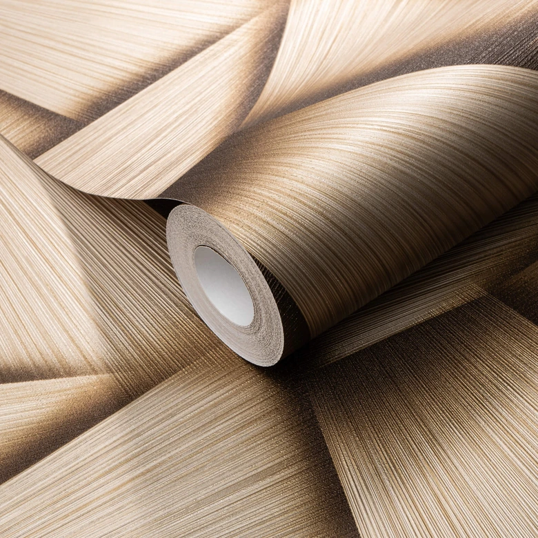 papier peint intissé avec des formes géométriques et effet métallique en or 