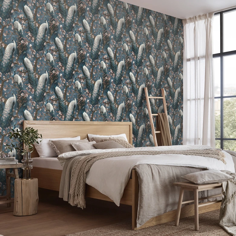 Papier peint intissé moderne avec motif animalier en bleu 