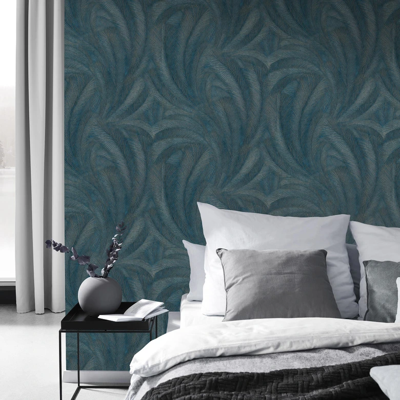 Tapeta z motywem liści Elysium turkusowa 