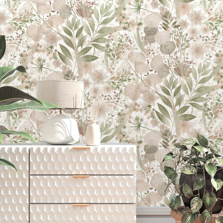 Vliestapete, Blättermotivtapete Secret Garden rose 