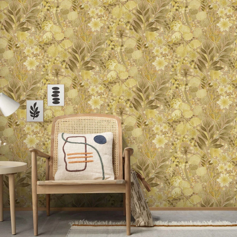 Vliestapete, Blättermotivtapete Secret Garden beige 