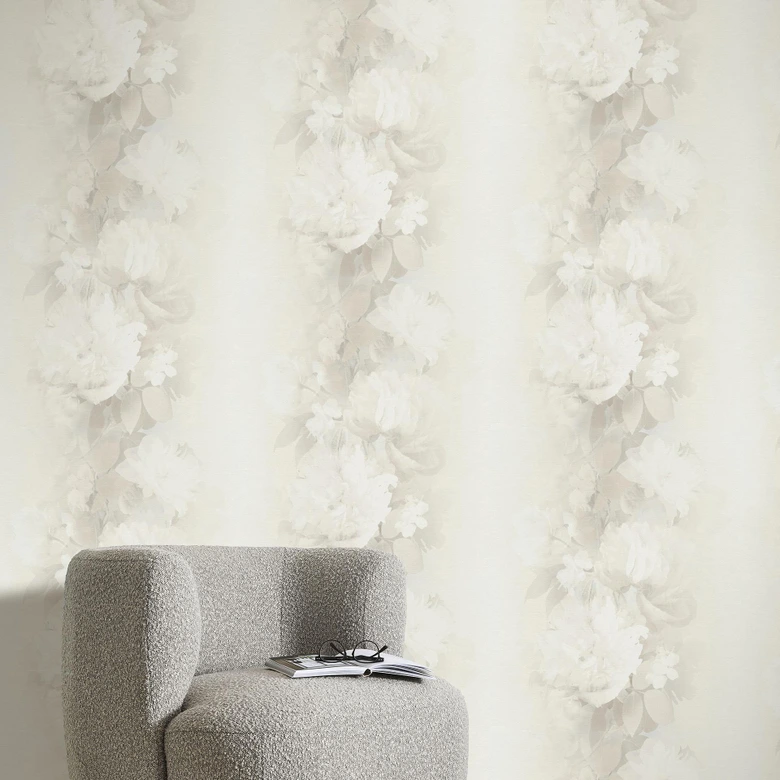 Vliestapete, Blumenmotivtapete Aurora helltaupe 