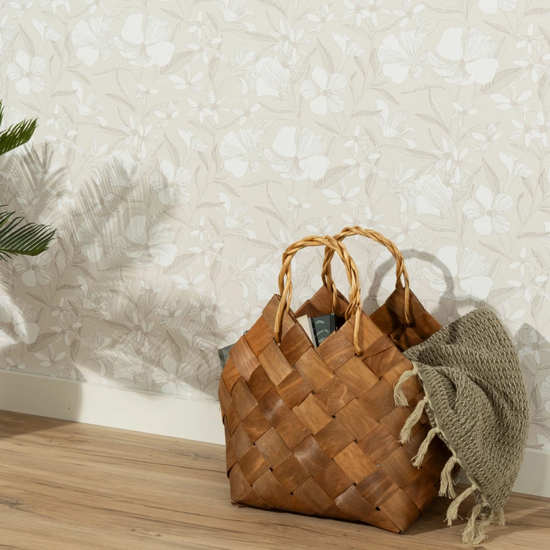 Vliestapete, Blumenmotivtapete La Terrasse taupe 