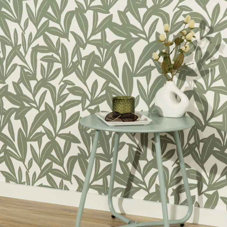 Vliestapete, Blumenmotivtapete La Terrasse grün, creme 