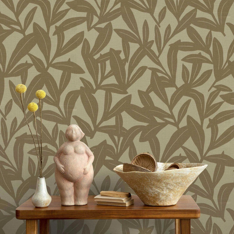 Papel pintado no tejido, papel pintado motivo floral La Terrasse olive 