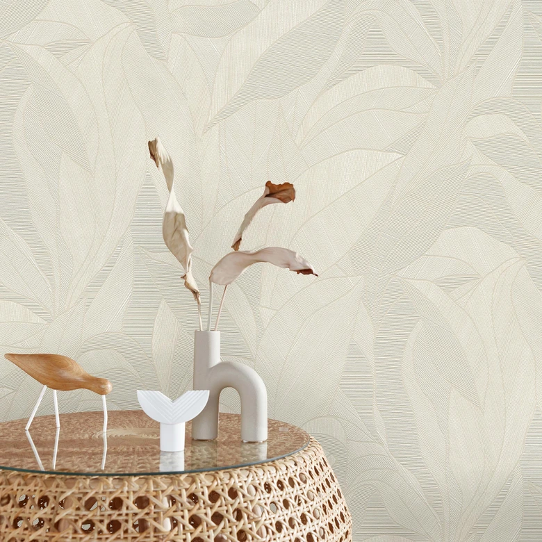 Vliestapete, Blättermotivtapete Cameo creme 