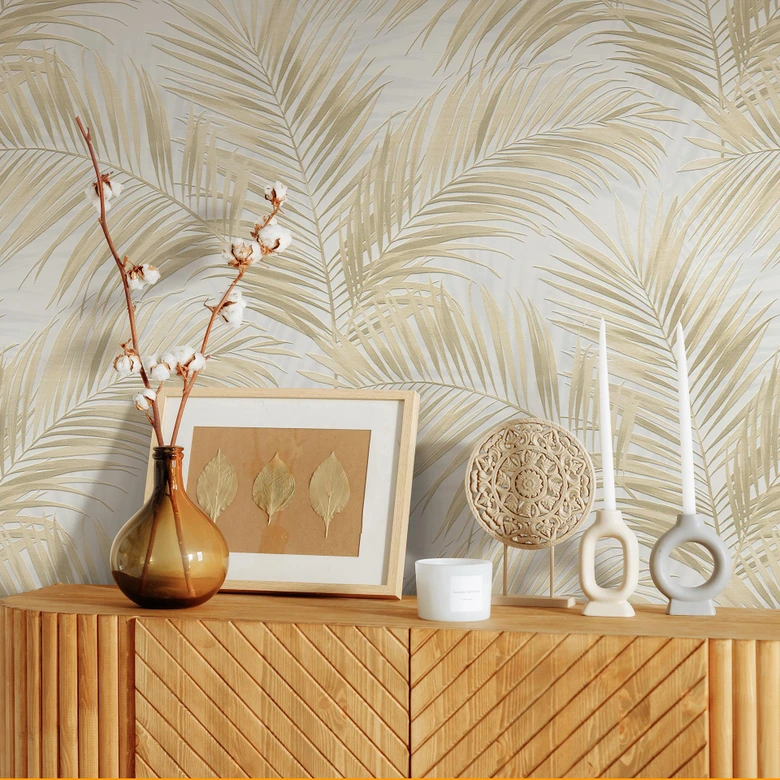 Vliestapete, Blättermotivtapete Cameo beige 