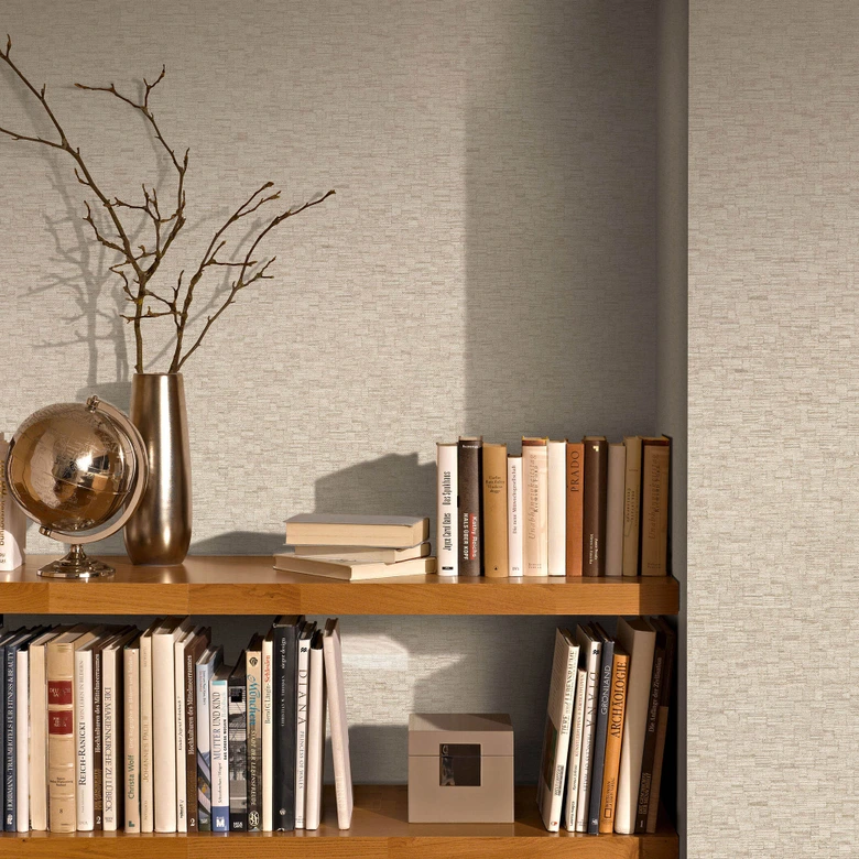 Papier peint intissé beige gris avec fine structure tissée discrètement moderne intemporel 
