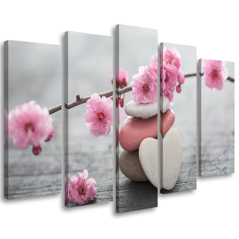 Leinwandbild 5 teilig, Herz Stein Rosa 
