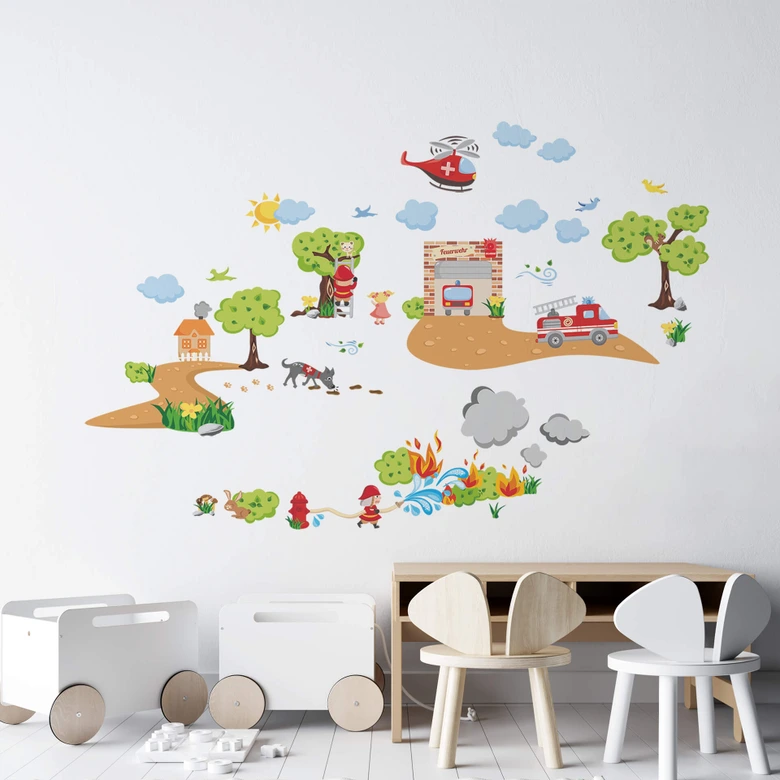 Sticker mural - Set de pompiers 